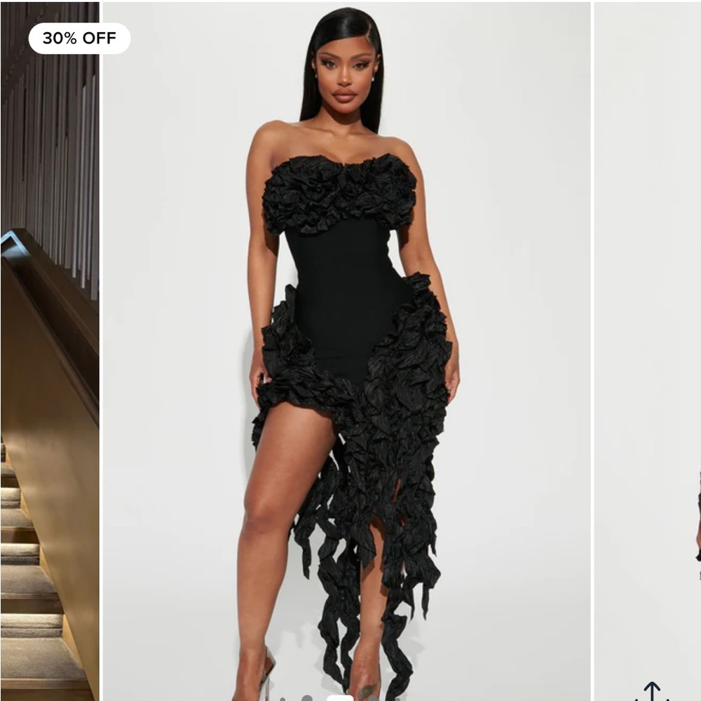 Fashion Nova Strapless Black Ruffle Dress